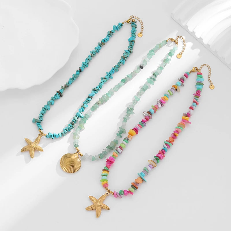 Colored Stone Shell Charm