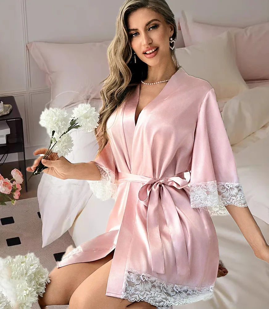 Lace-Trim Satin Bridesmaid Robe