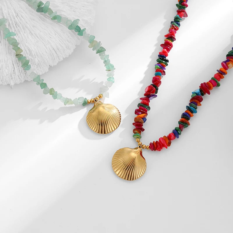 Colored Stone Shell Charm