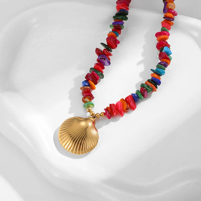 Colored Stone Shell Charm