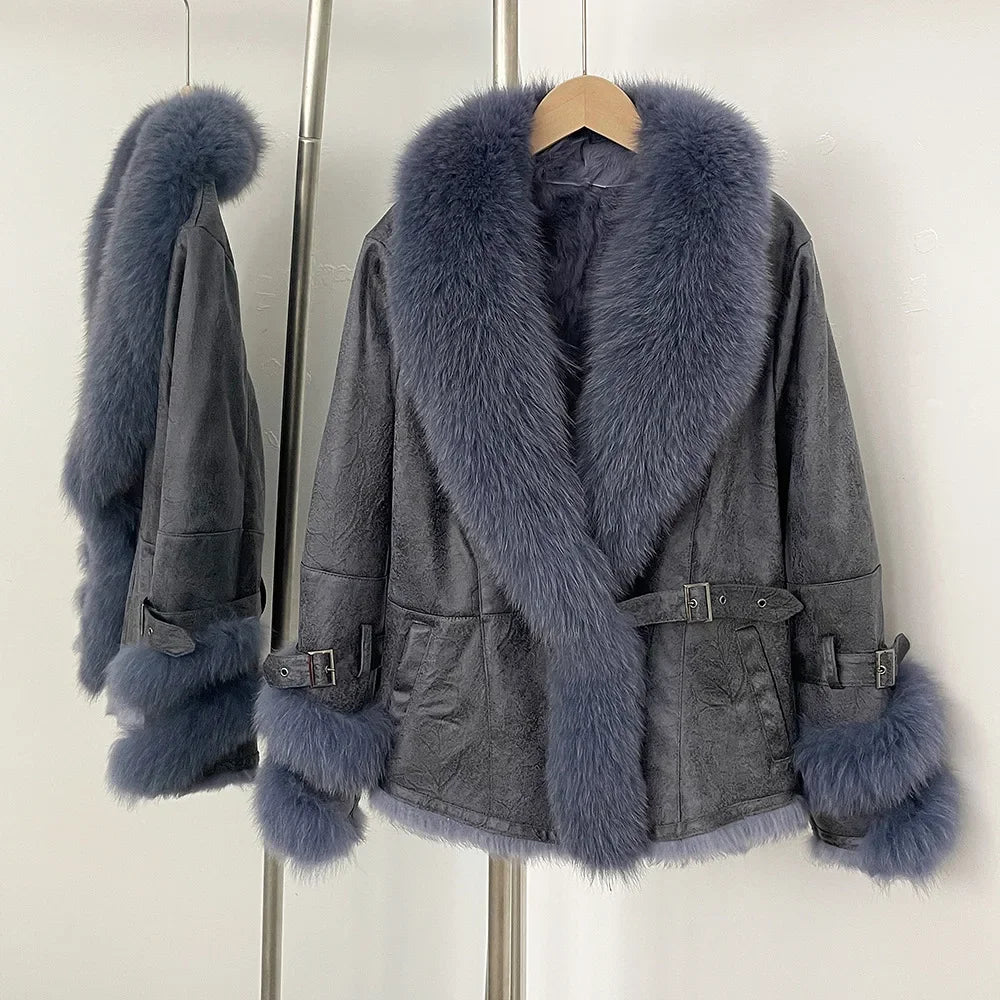 Leather and Fur Integrated Jacket