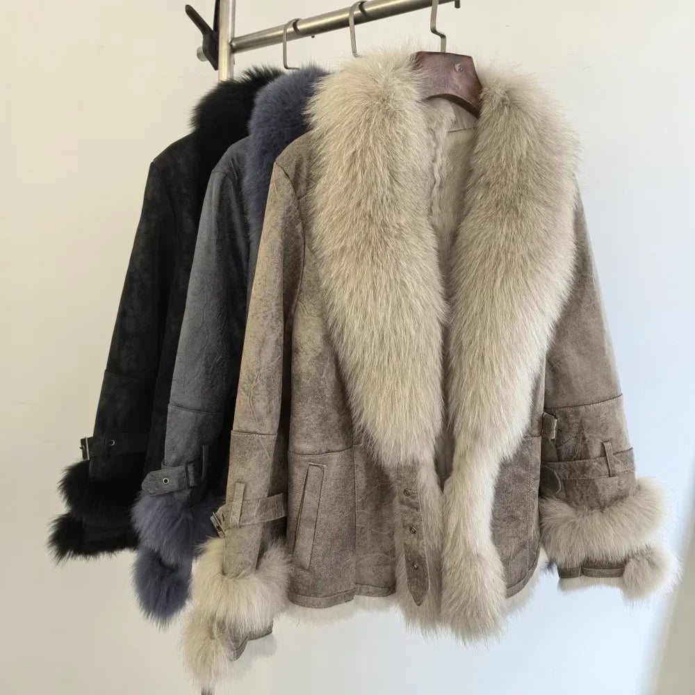 Leather and Fur Integrated Jacket