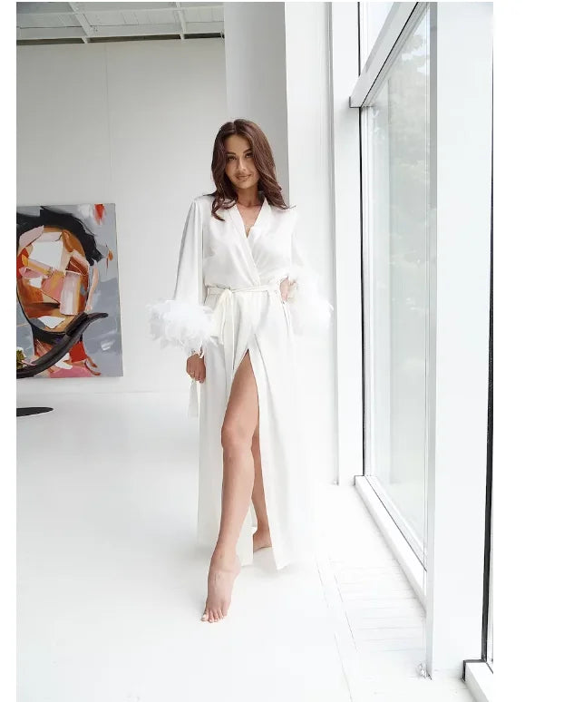 Feather-Trim Bridal Robe