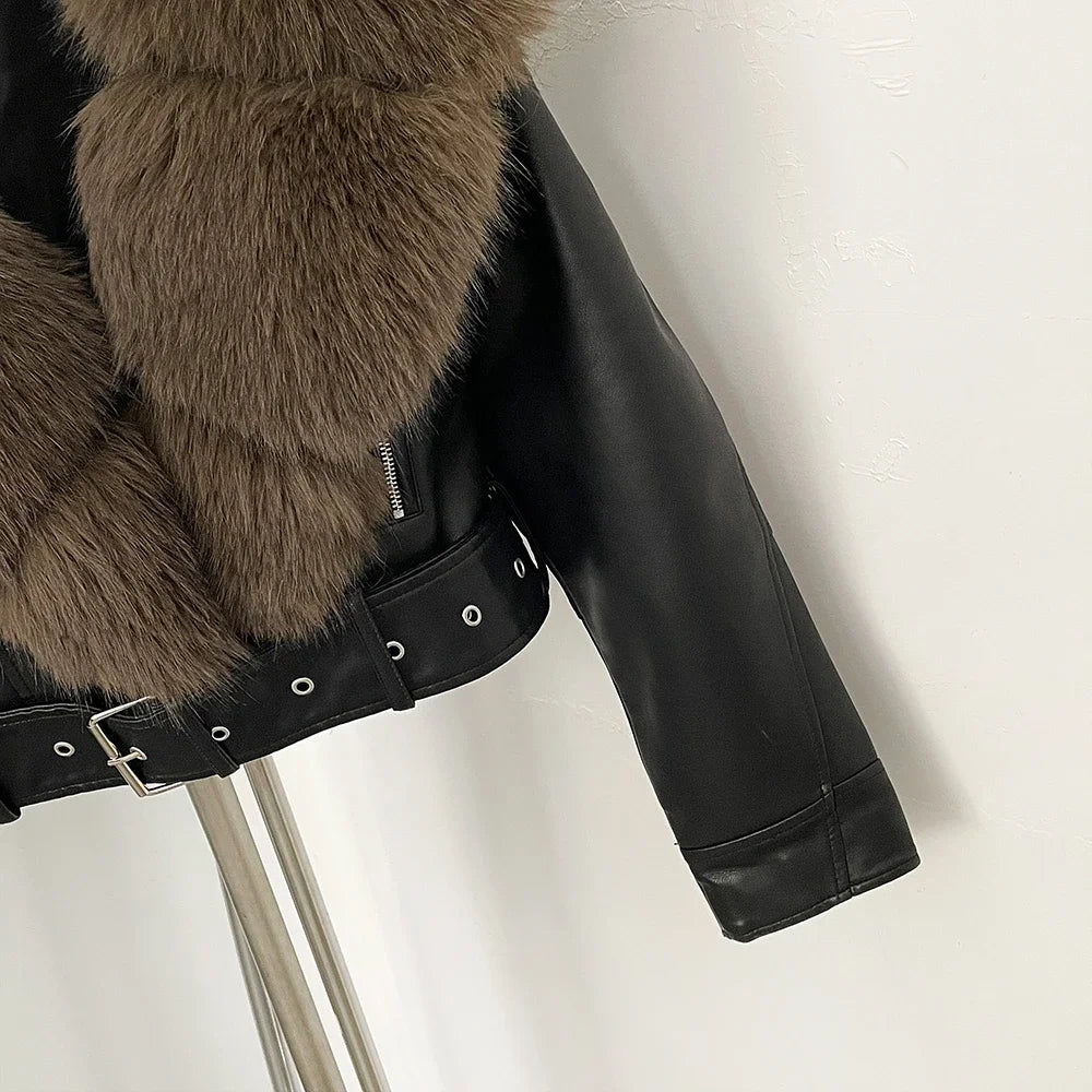 Faux Shearling Cropped Biker