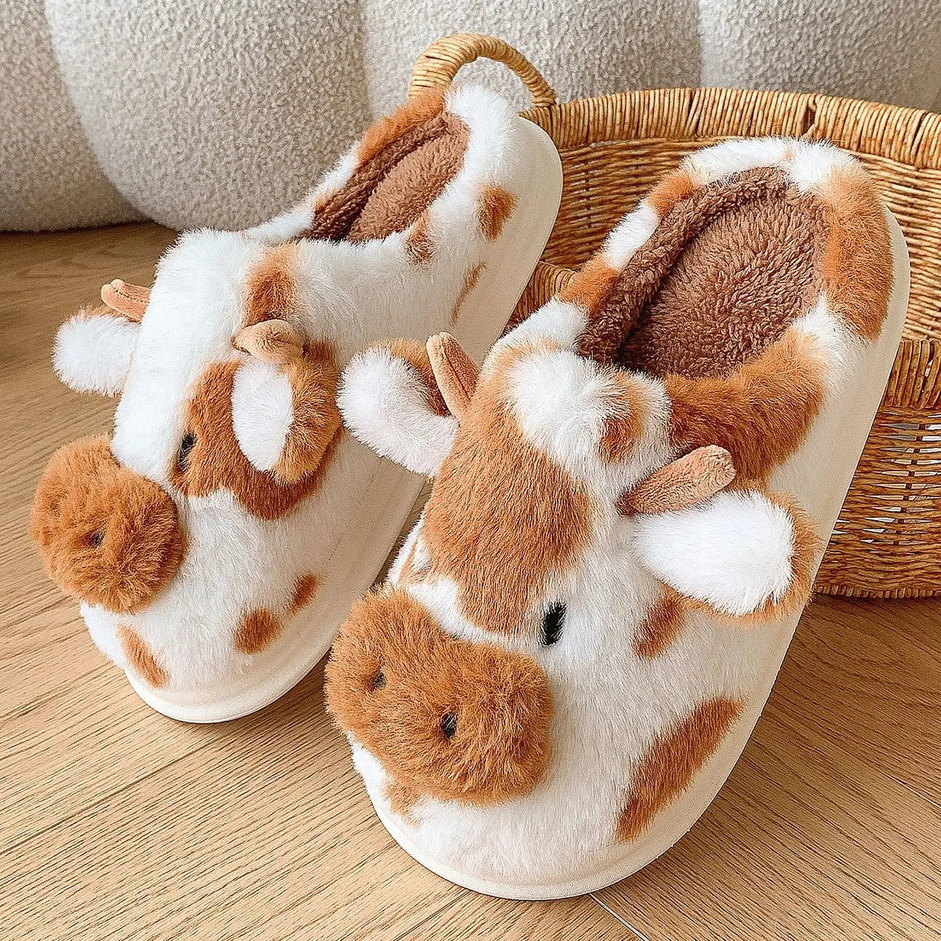 Fuzzy Cow Slippers