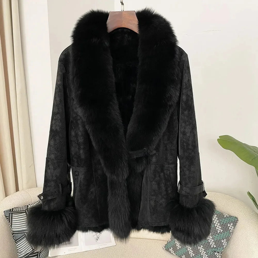 Leather and Fur Integrated Jacket
