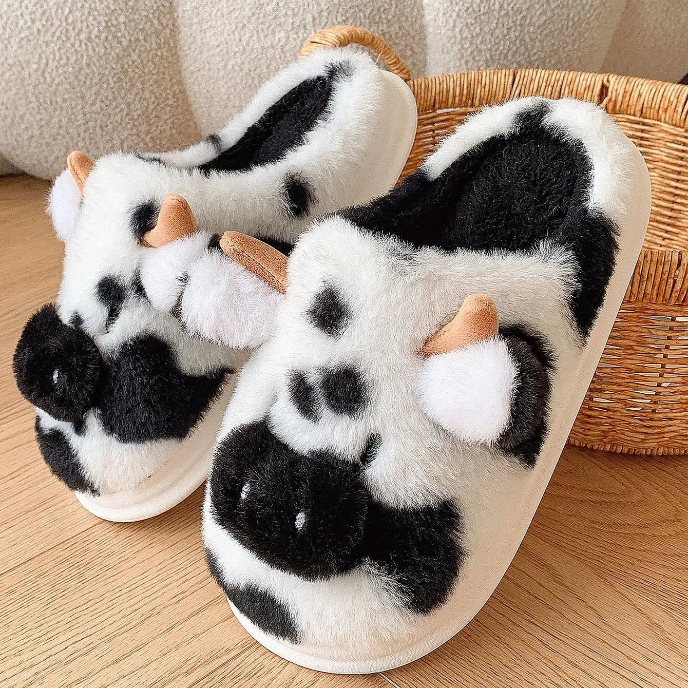 Fuzzy Cow Slippers