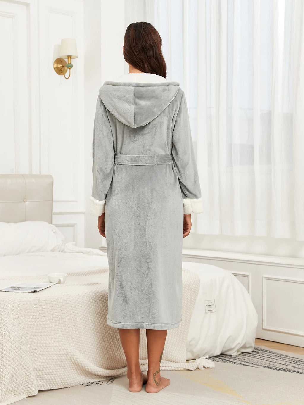 Long Fleece Hooded Dressing Gown