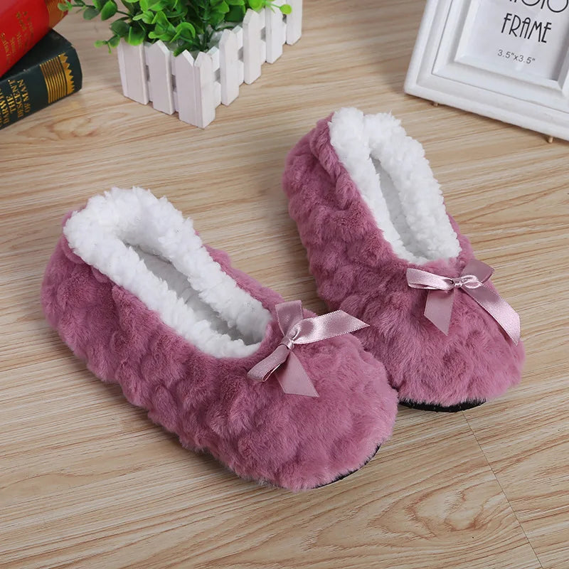Cute Fuzzy Heart House Shoes