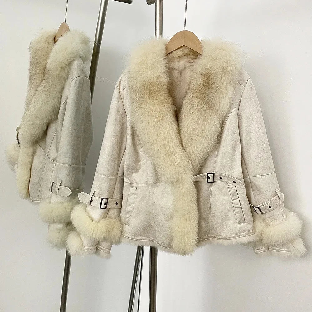 Leather and Fur Integrated Jacket