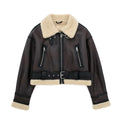Belted Faux Shearling Moto Jacket