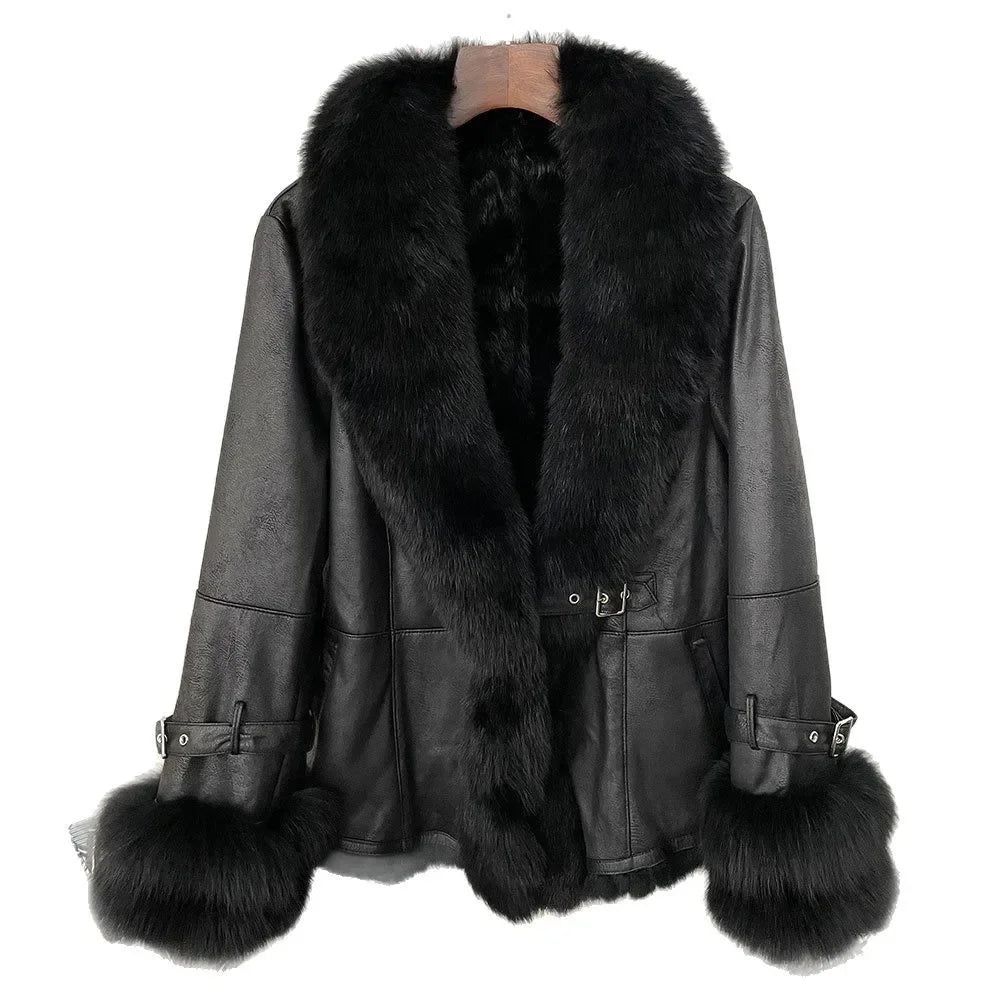 Leather and Fur Integrated Jacket