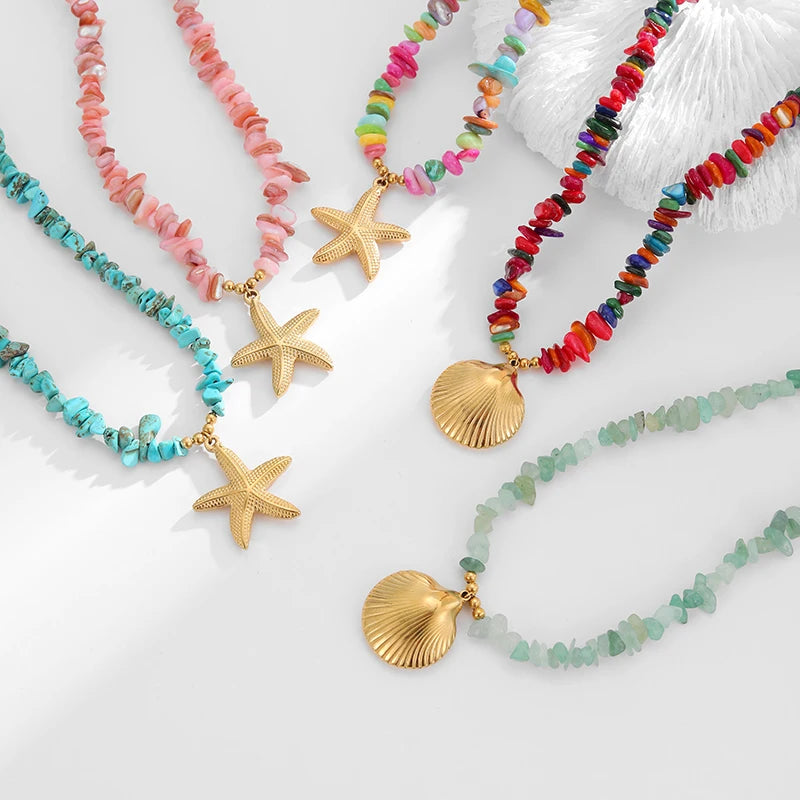 Colored Stone Shell Charm