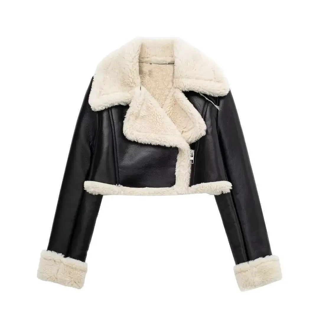 Short Leather Fur Jacket Coat
