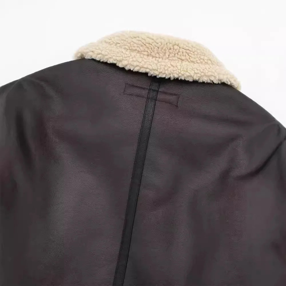Belted Faux Shearling Moto Jacket