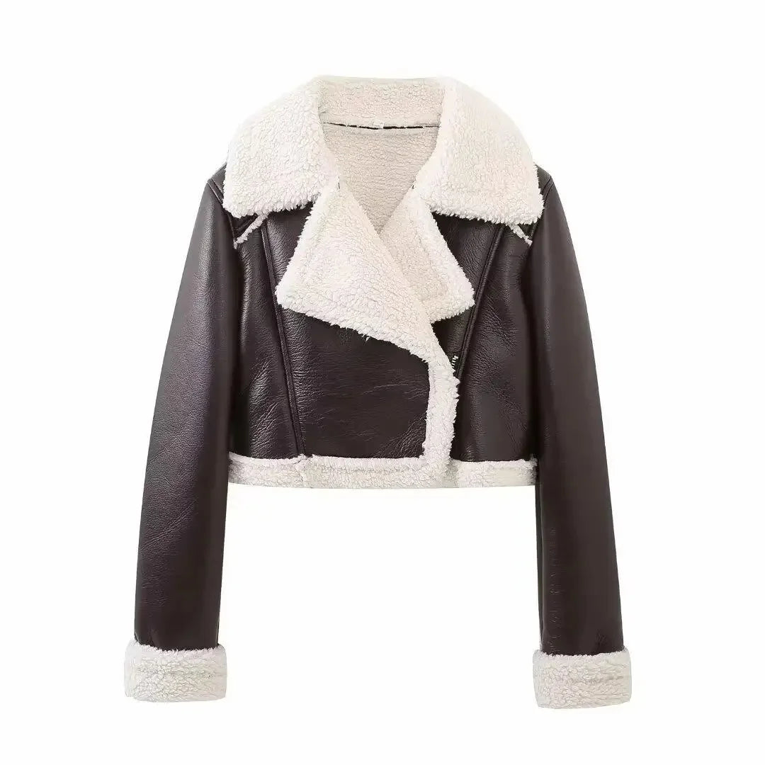 Short Leather Fur Jacket Coat