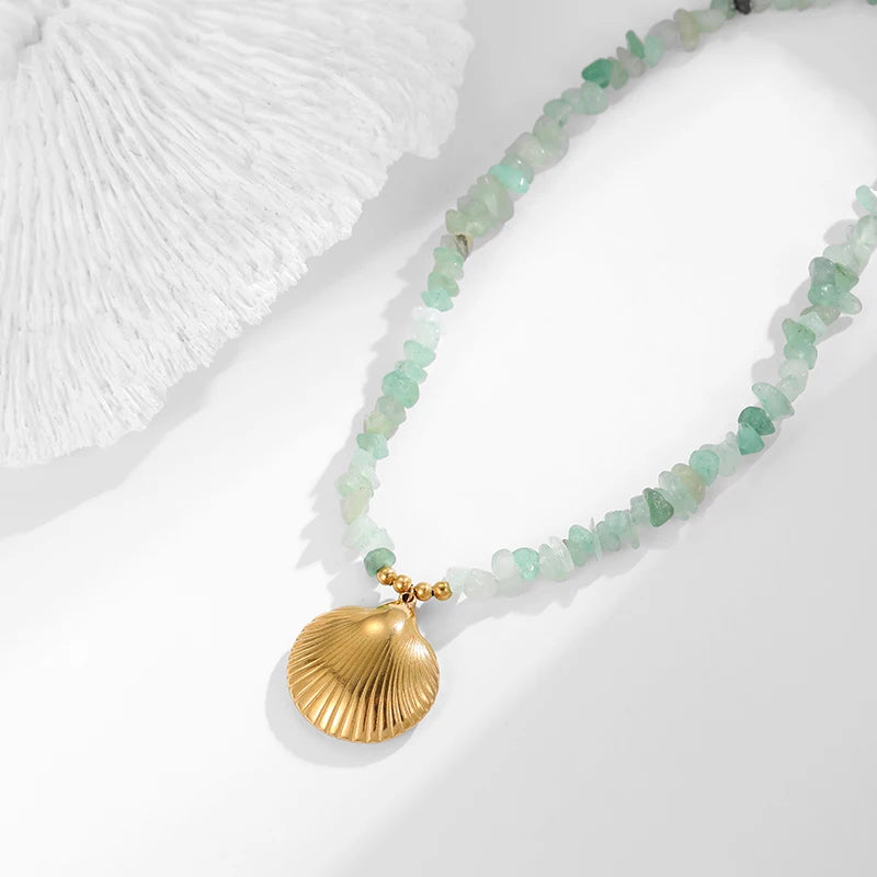 Colored Stone Shell Charm