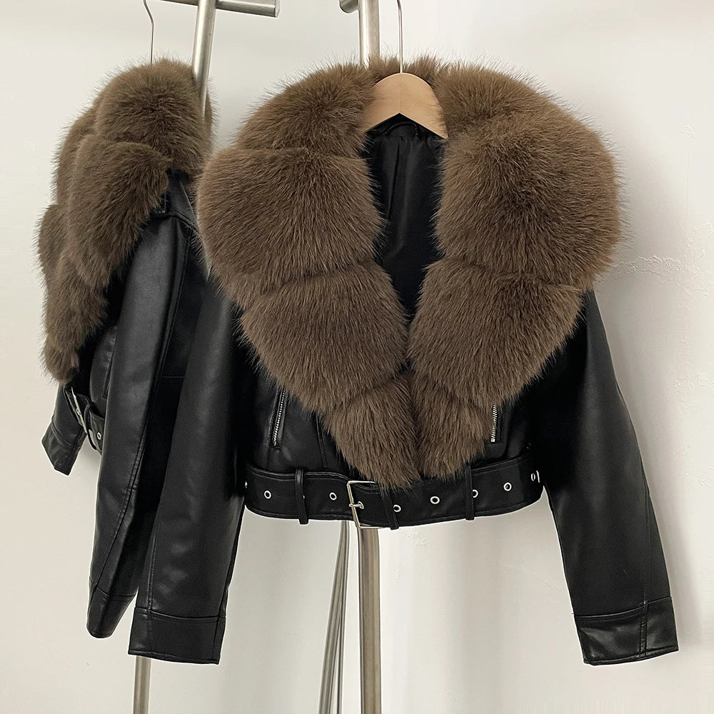 Faux Shearling Cropped Biker