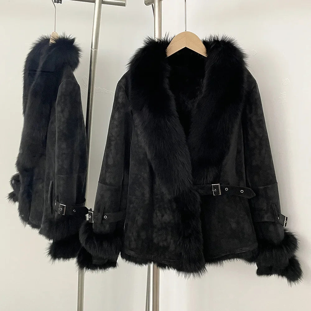 Leather and Fur Integrated Jacket