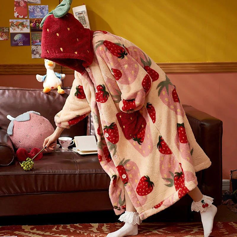 Kawaii Hooded Flannel Robe