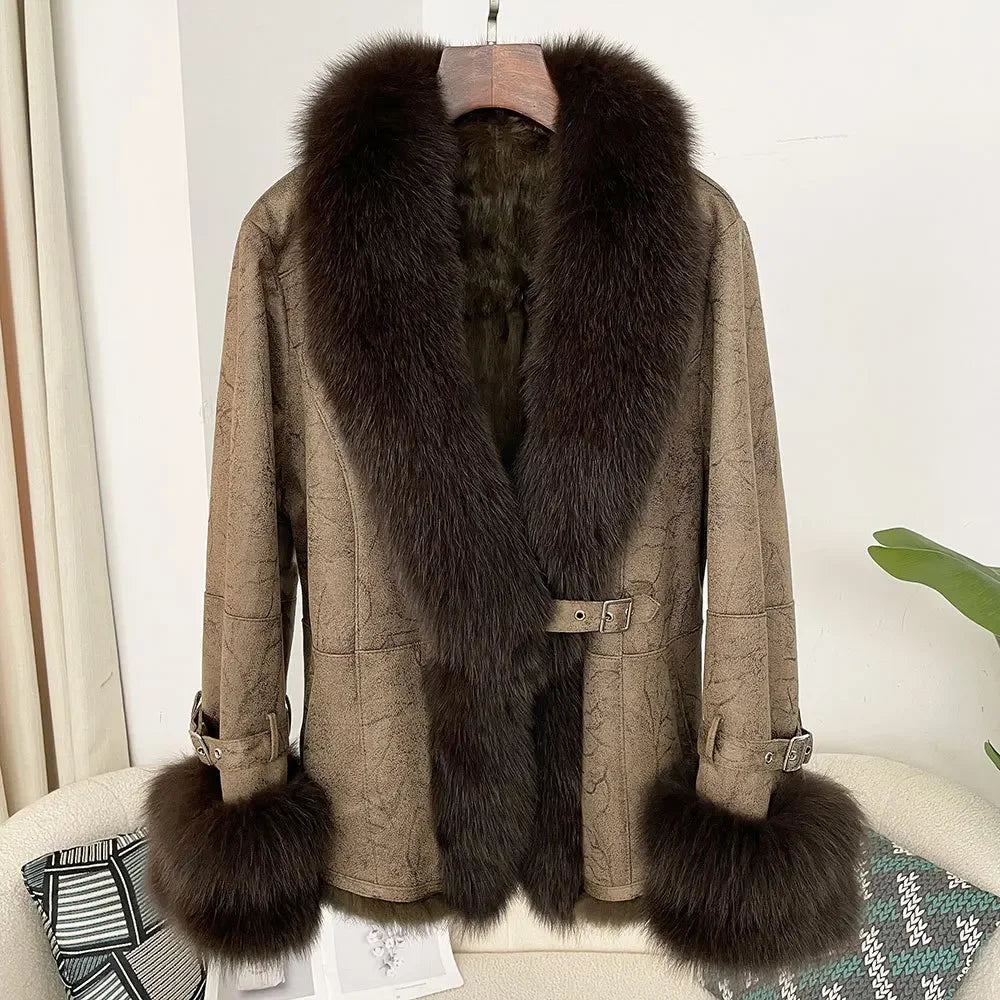 Leather and Fur Integrated Jacket