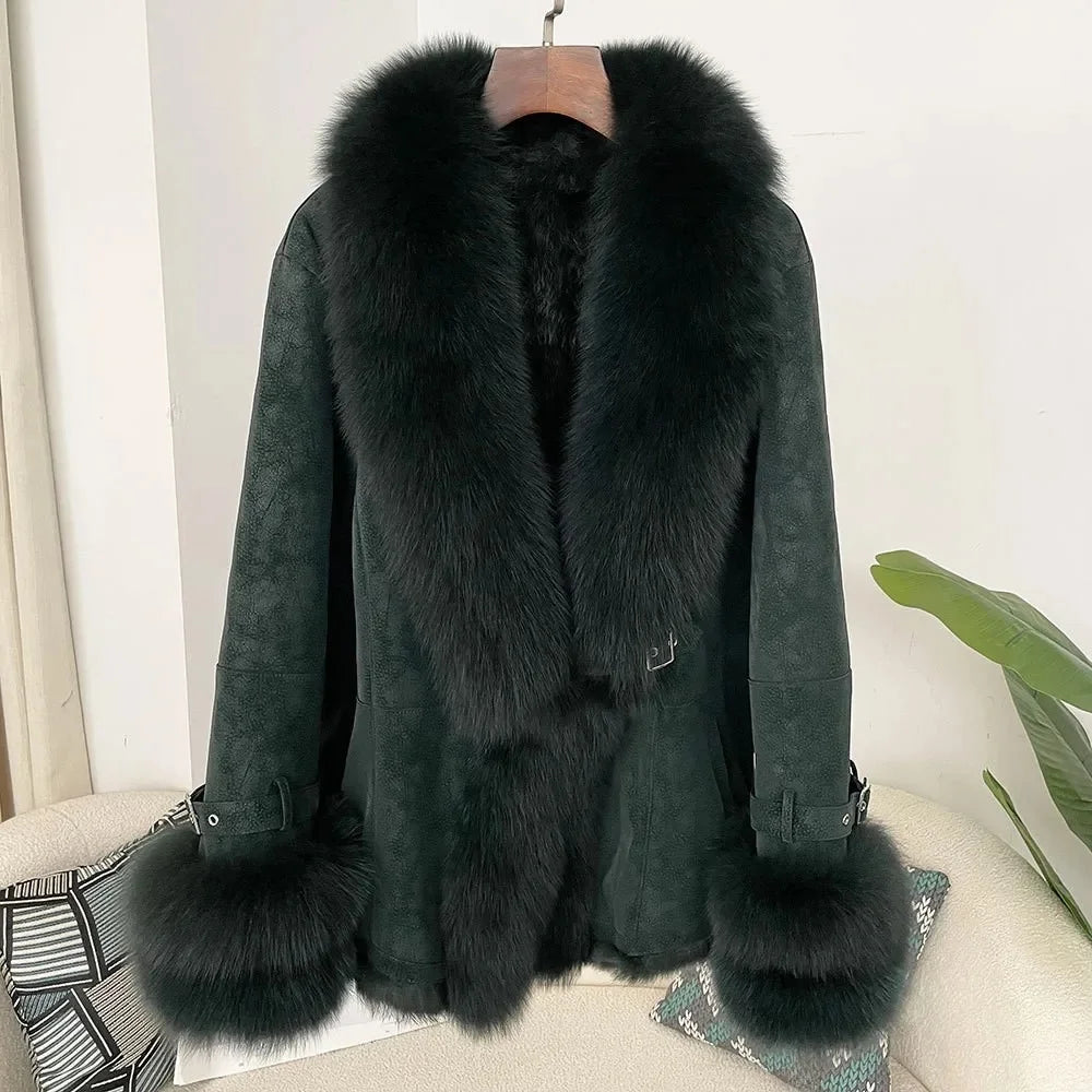 Leather and Fur Integrated Jacket