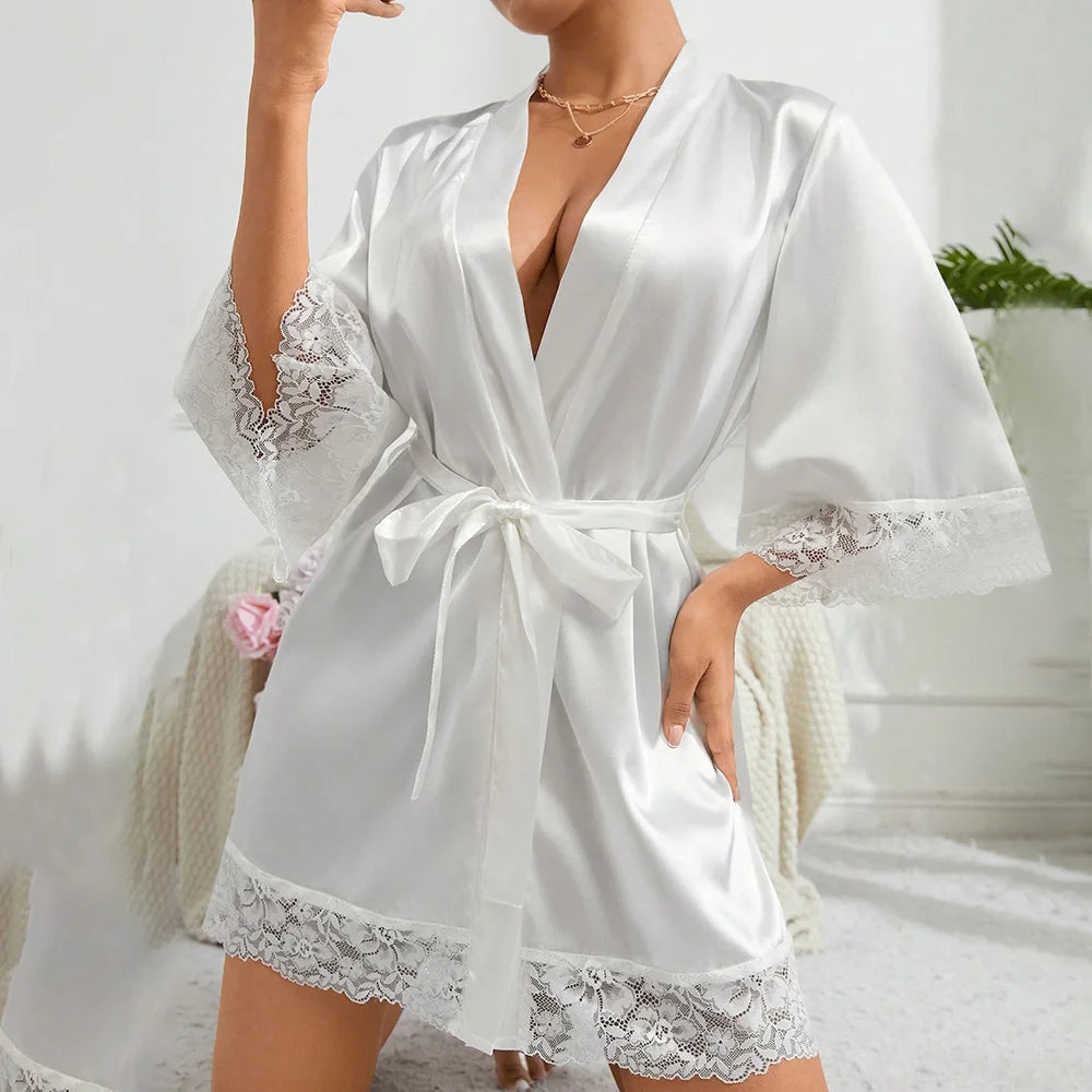 Lace-Trim Satin Bridesmaid Robe