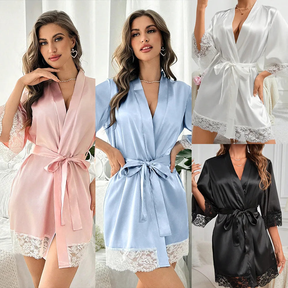 Lace-Trim Satin Bridesmaid Robe