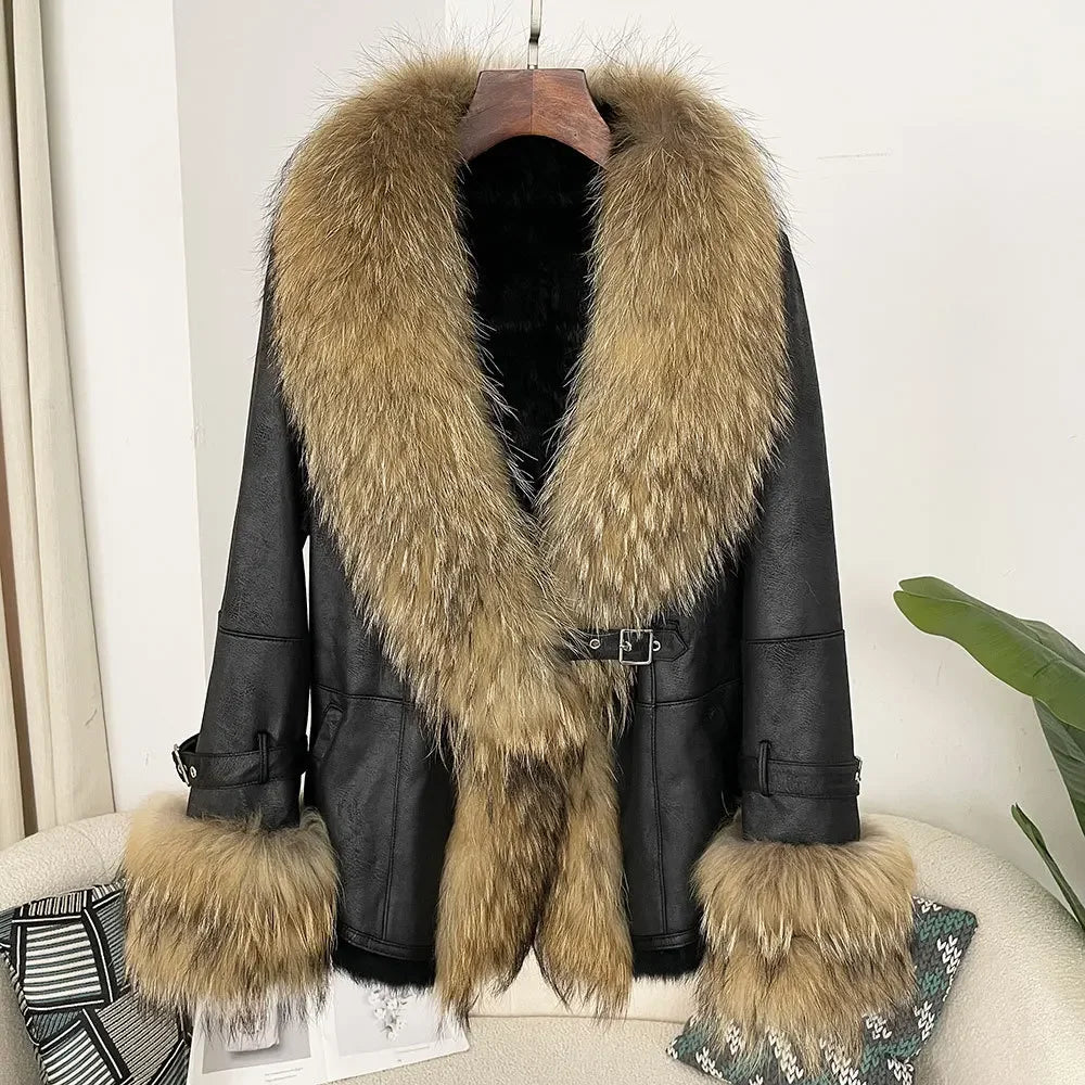 Leather and Fur Integrated Jacket