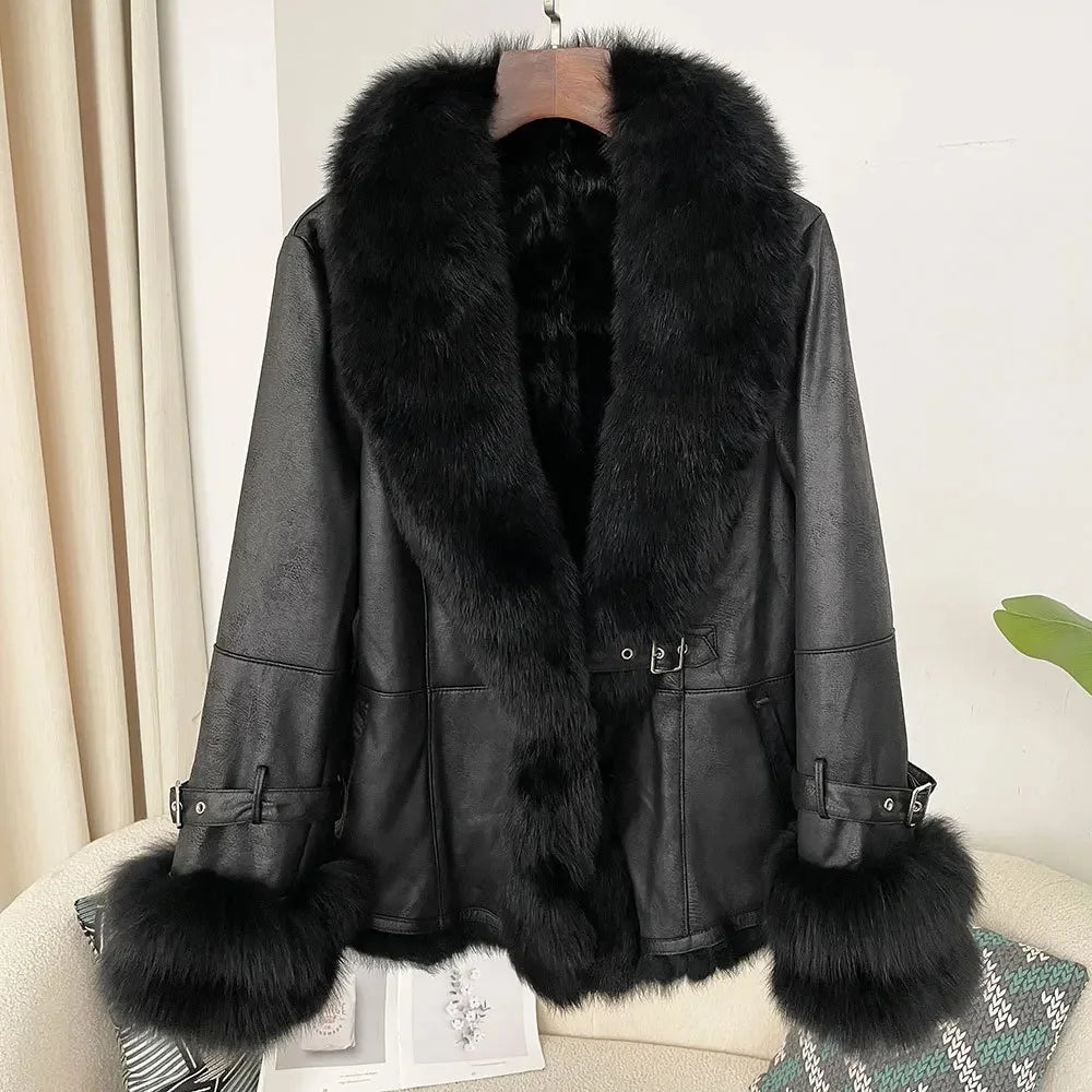 Leather and Fur Integrated Jacket