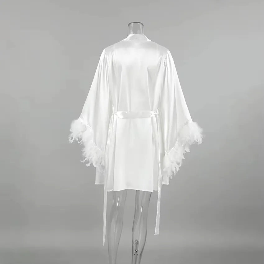 Feather-Trim Bridal Kimono