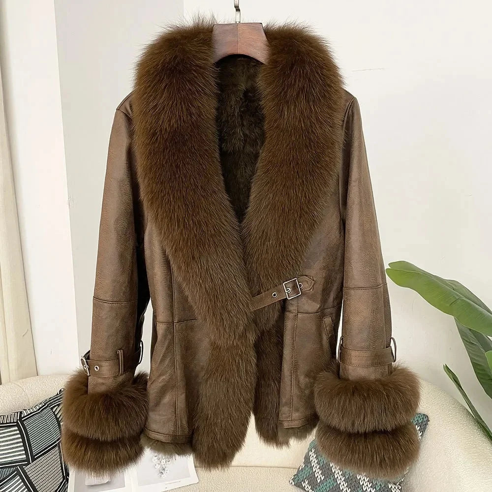 Leather and Fur Integrated Jacket