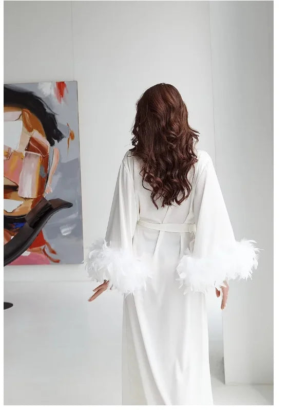 Feather-Trim Bridal Robe