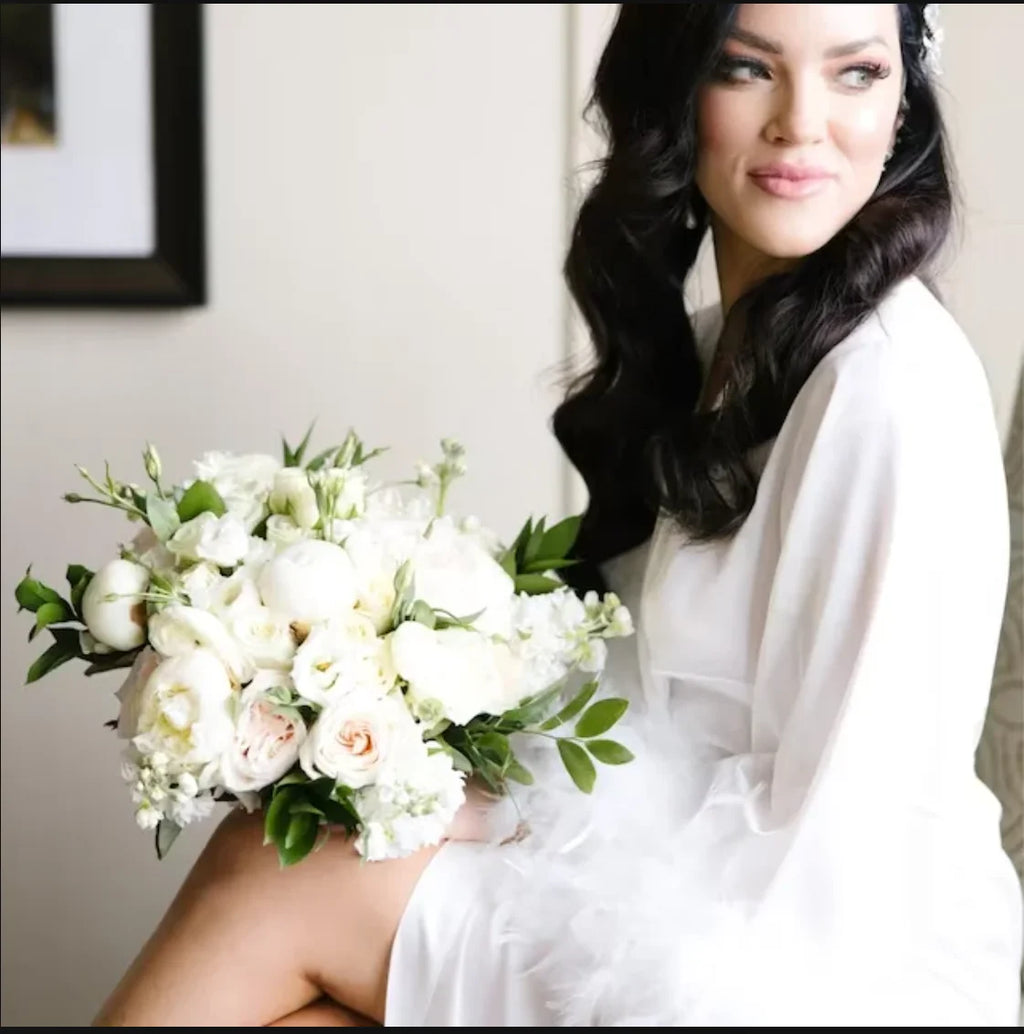 Feather-Trim Bridal Robe