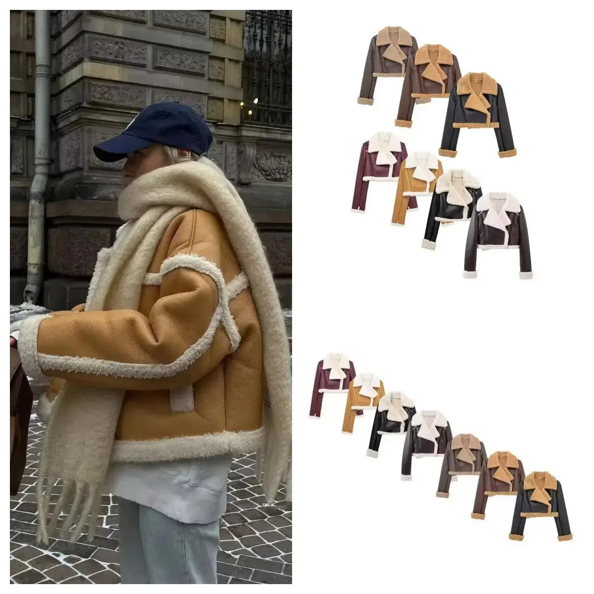 Short Leather Fur Jacket Coat