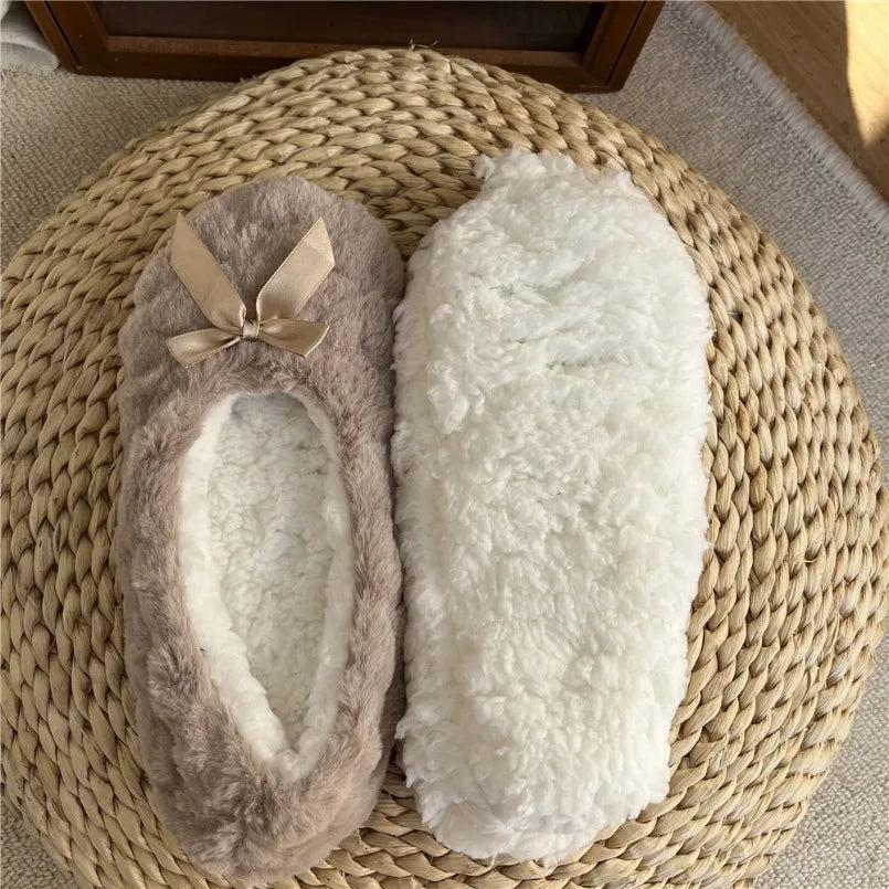 Cute Fuzzy Heart House Shoes