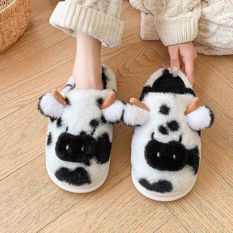 Fuzzy Cow Slippers