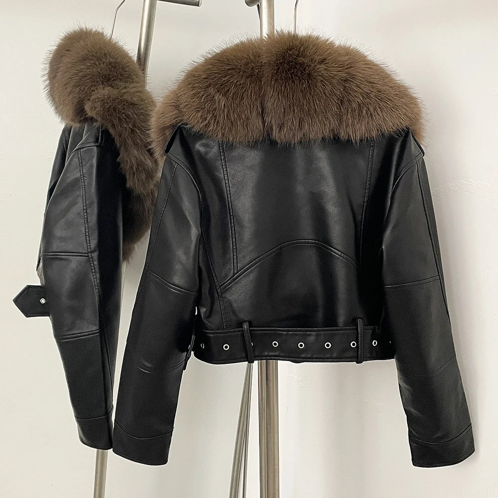 Faux Shearling Cropped Biker