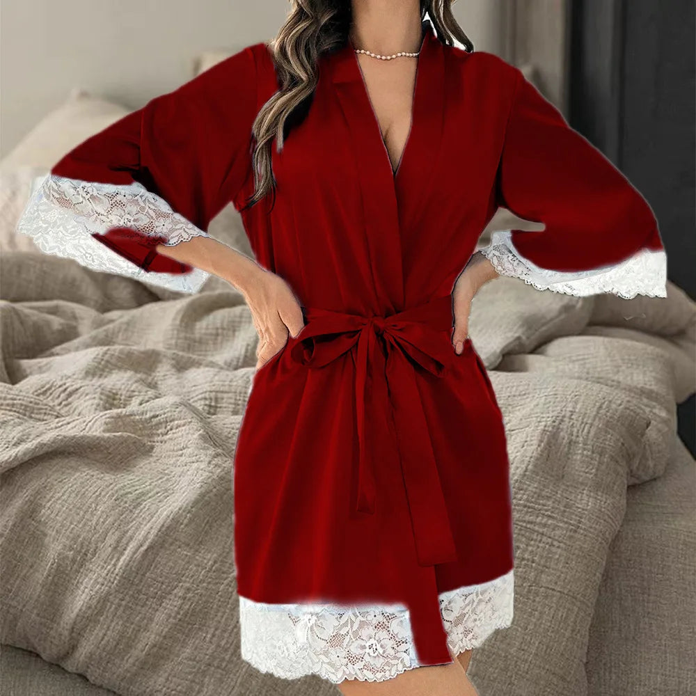 Lace-Trim Satin Bridesmaid Robe