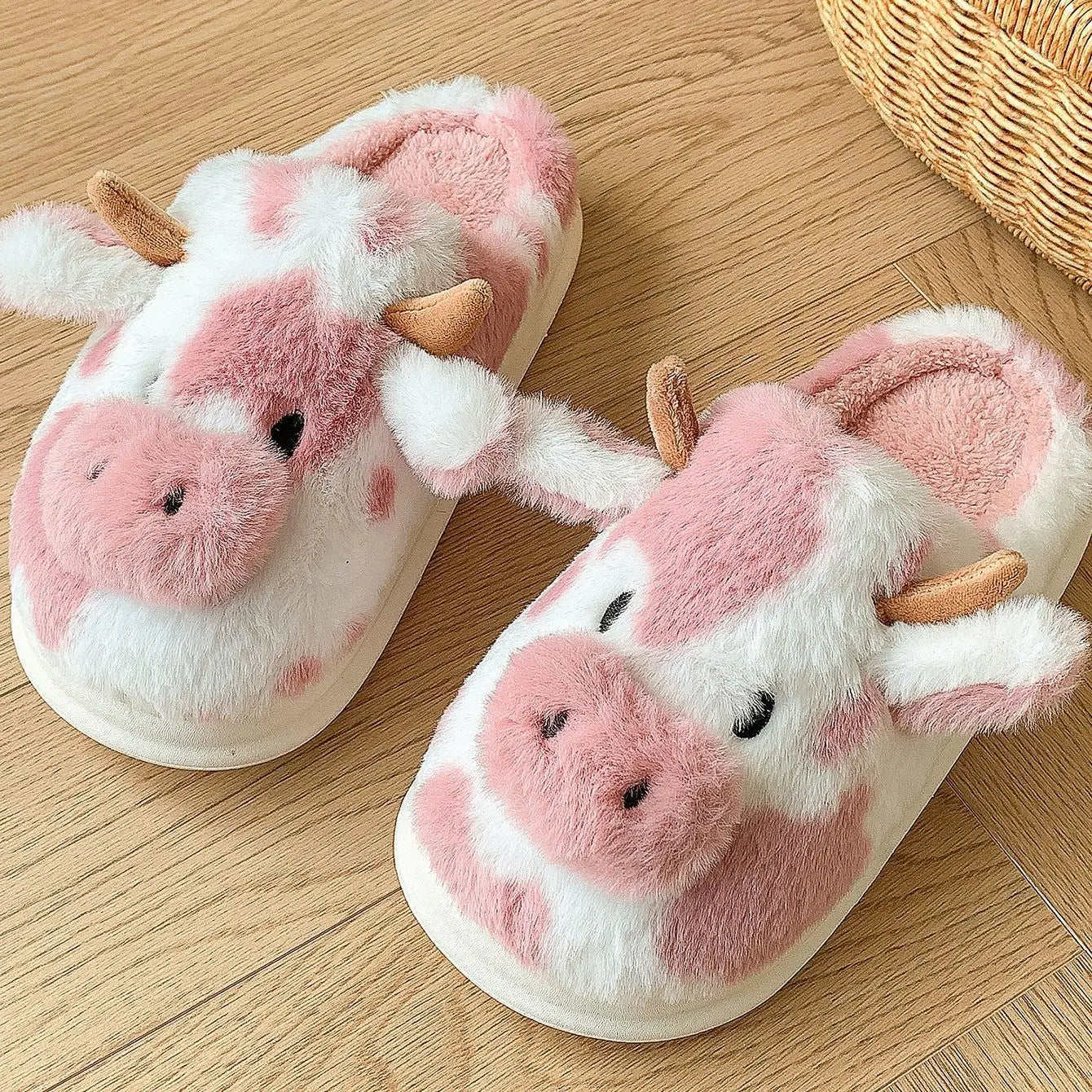 Fuzzy Cow Slippers