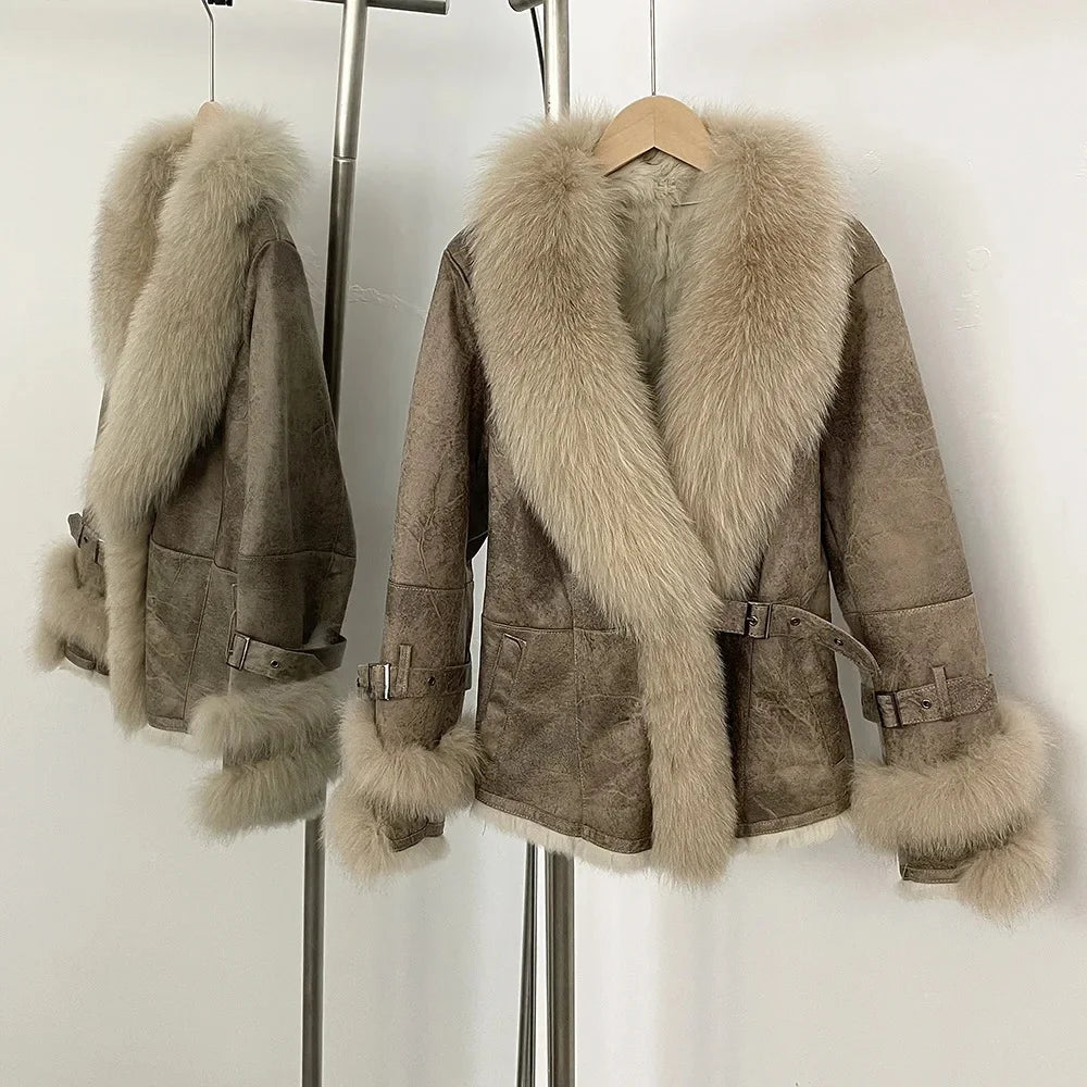 Leather and Fur Integrated Jacket